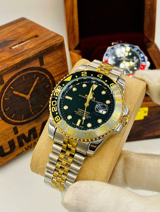 GMT Dive Watch with Date Display & Stainless Steel Bracelet