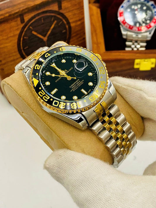GMT Dive Watch with Date Display & Stainless Steel Bracelet