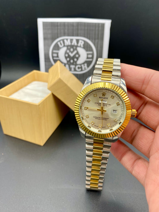 Premium Two-Tone Stainless Steel Quartz Day-Date Watch for Men