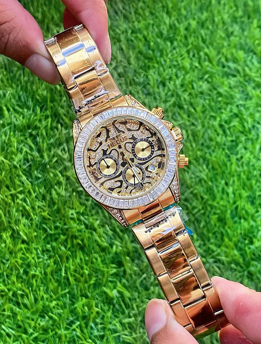 Luxury Gold Skeleton Dial Chronograph Watch – Premium Stainless Steel